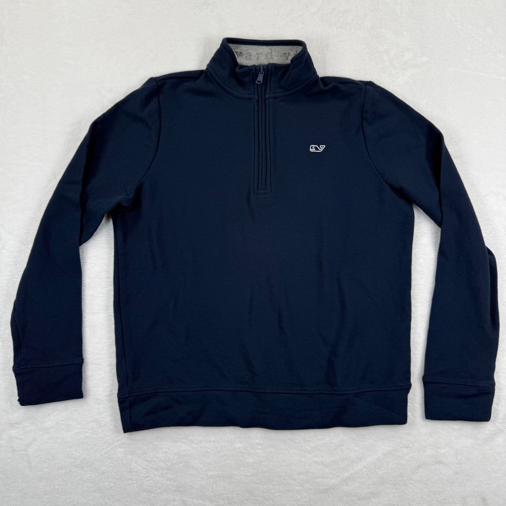 Vineyard‎ Vines Kids Navy Blue 100% Pima Cotton 1/4 Zip Pullover Sweater Size M